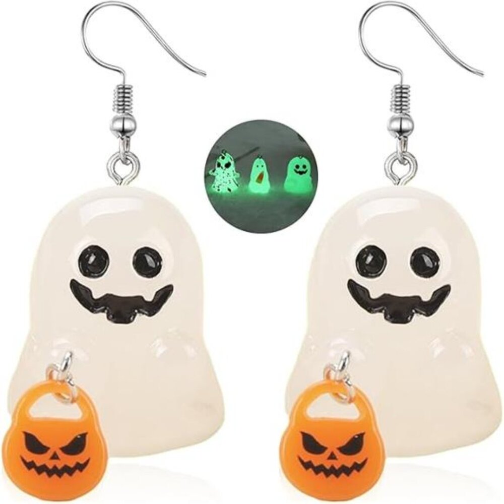 Halloween Ghost Earrings for Women Pumpkin Corn Skull Tiny Glow In The Dark - Picture 7 of 7
